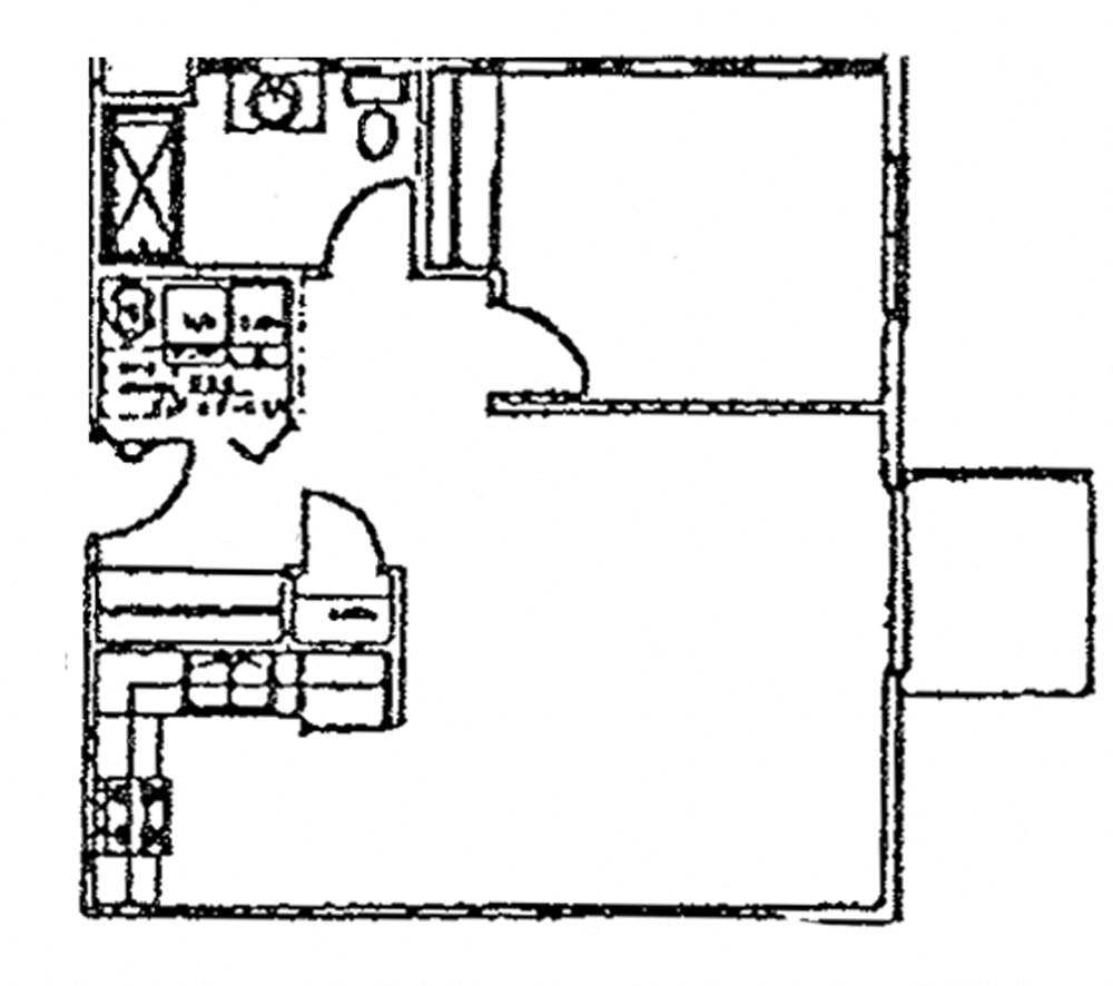 Floor plan for 1 bed, 1 bath, 661 sqft